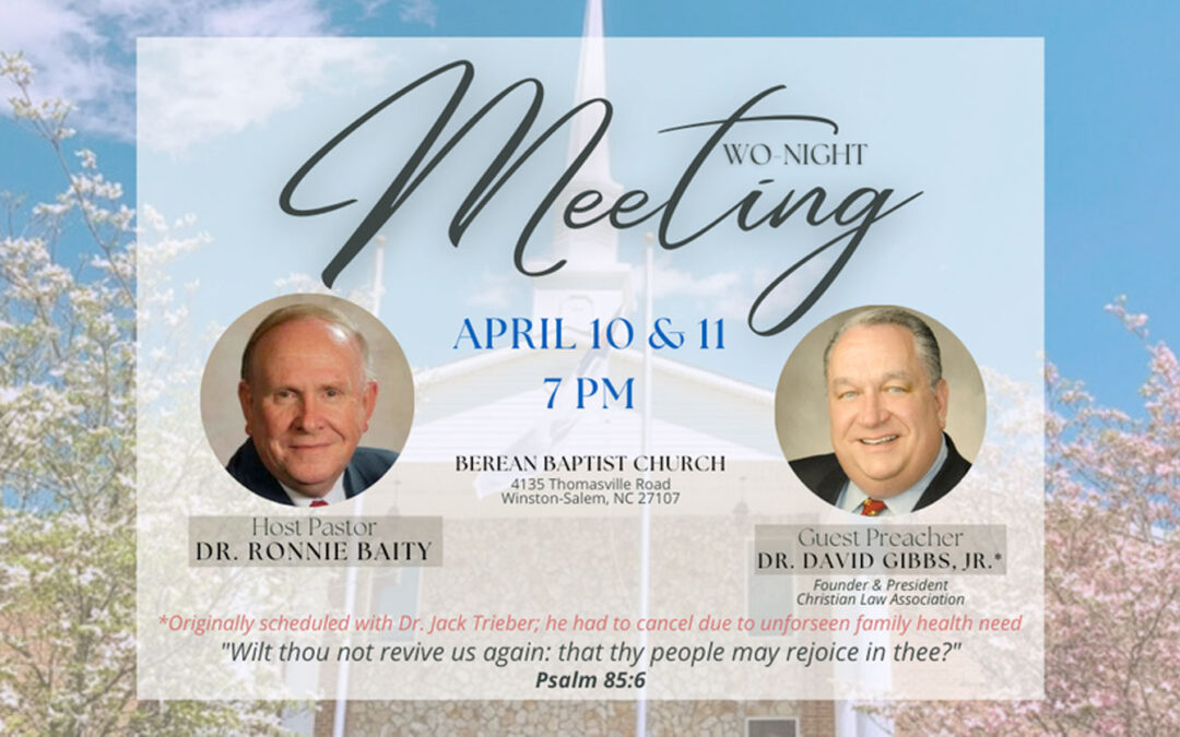 Special Event – Guest Preacher Dr David Gibbs Jr